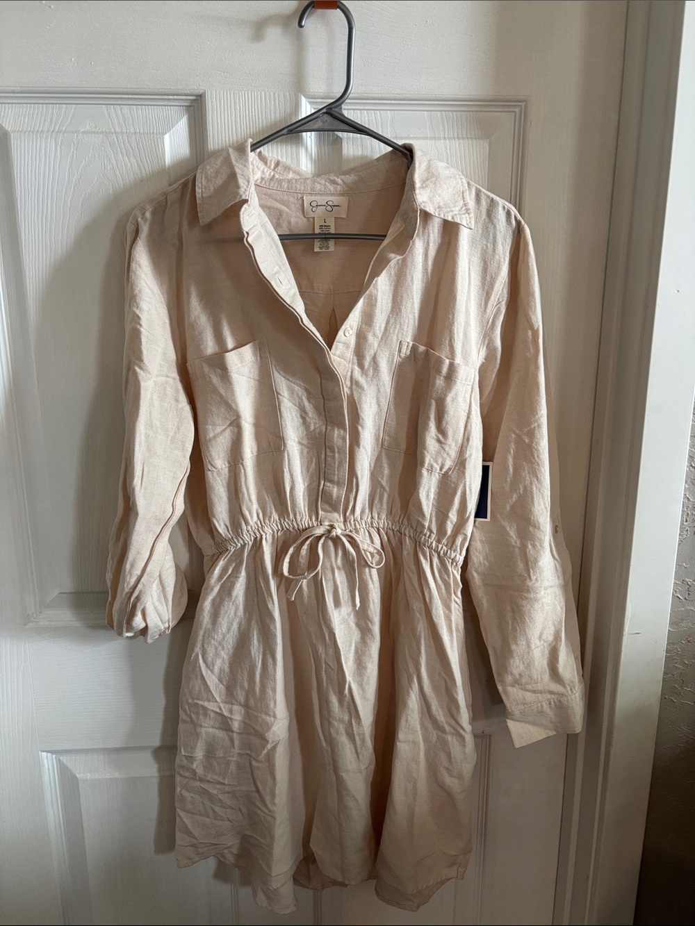 Jessica Simpson Cream Linen Blend Shirt Dress Size L